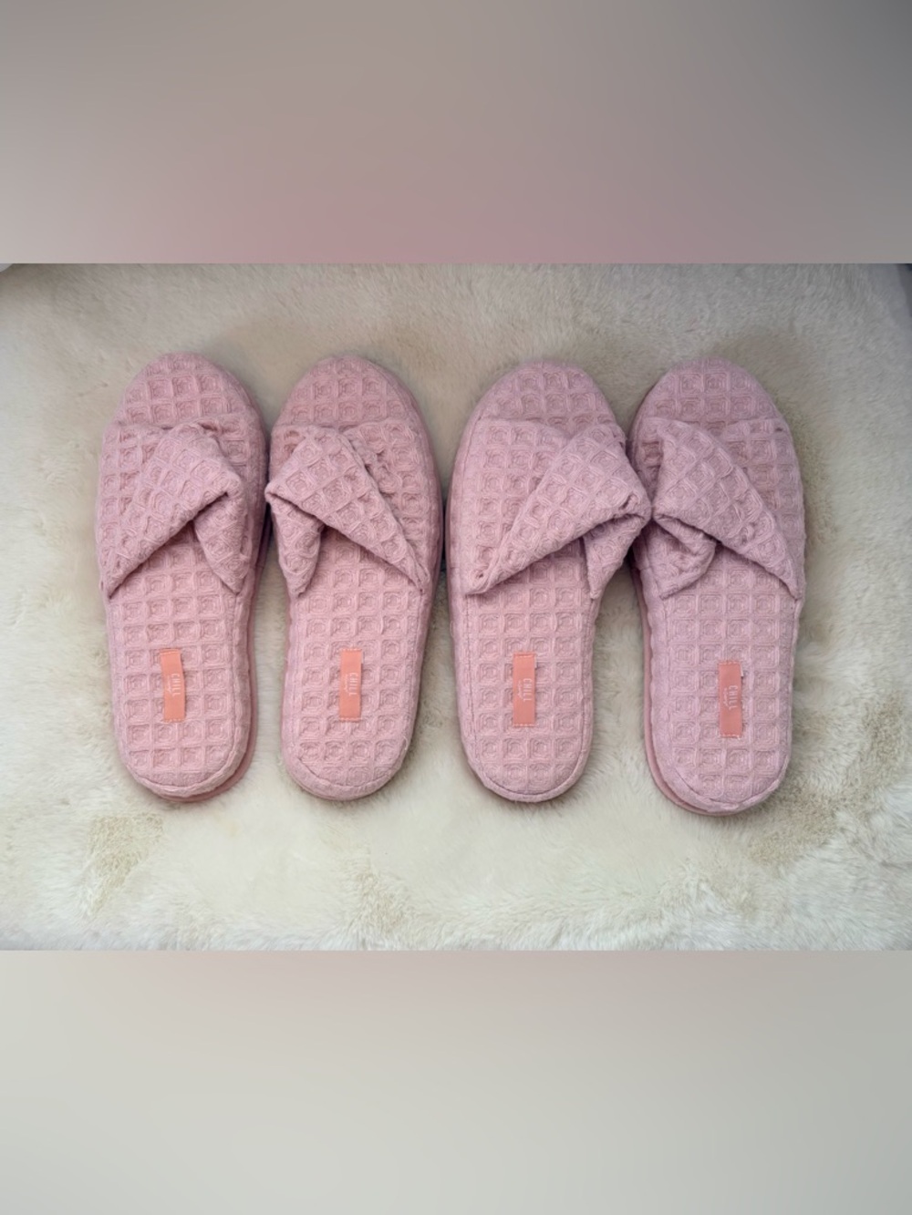 Cravings by Chrissy Teigen Women’s Soft Pink Waffle Slide Slippers - 2 Pairs - M